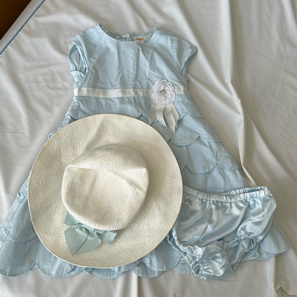 Gymboree 3 T blue flounce dress with matching hat